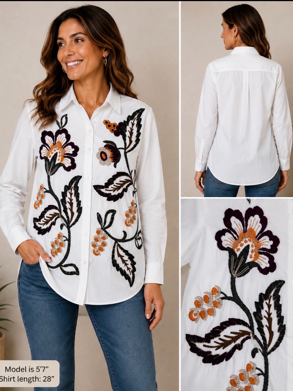 Etro Milano Italy Embroidered Floral Cotton Button Down Shirt Blouse White